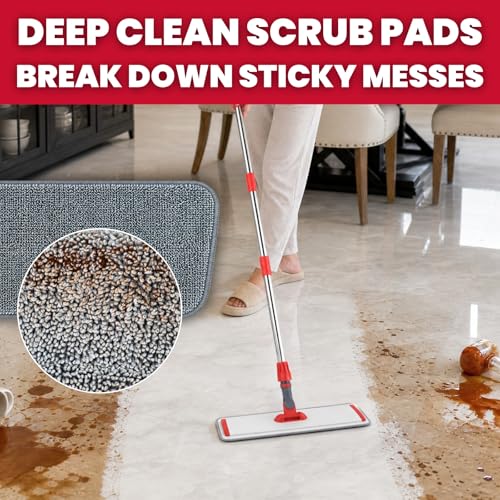 GleamGaGa Professional Microfiber Flat Mop for Floor Cleaning, 62" Stainless Steel Handle, 4 Reusable Machine Washable Mop Pads for Wet & Dry Mopping on Hardwood, Laminate, Vinyl & Tile Floors
