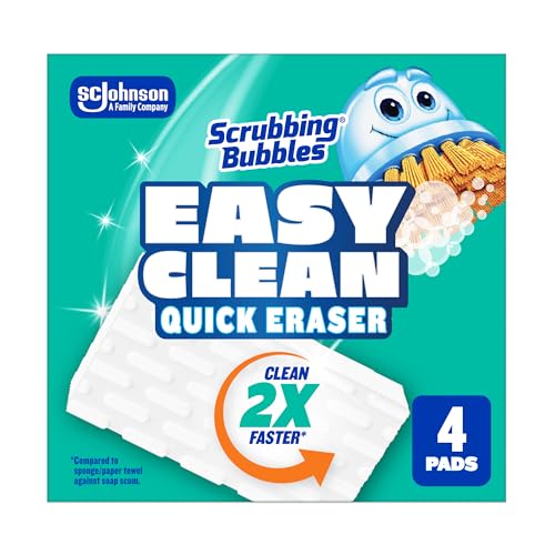 Scrubbing Bubbles Easy Clean Quick Eraser, Multipurpose Durable Bathroom Cleaner Sponge for Shower and Tub Tiles, Sinks, Faucets, Counters, Toilets, Glass Doors & More, 8 Pack Case (32 Erasers Total)