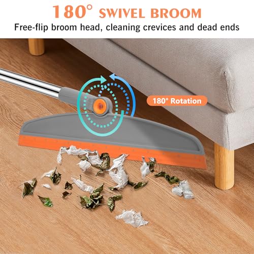 Multifunction Silicone Broom, 54 Inch Long Handle Silicone Floor Squeegee Broom, Sweep and Scrape 2 in 1 Household Cleaning Rubber Broom for Floor, Bathrooms, Kitchens, Showers, Tile, Pet Hair, Glass