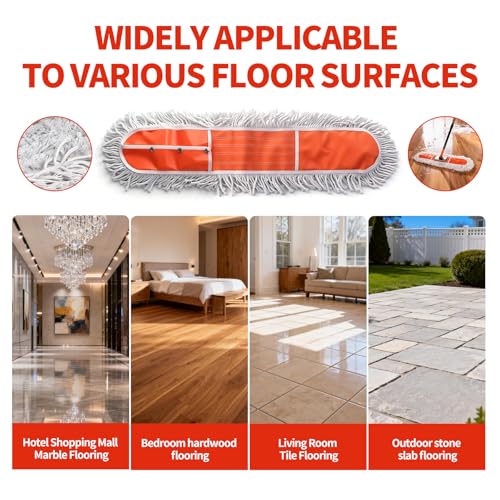 36" Large Commercial Dust Mops for Industrial Floor ，Marble, Laminate,Tile,Concrete,Garage. Janitor Broom Wide Dry mop for Hardwood ,Heavy Duty Long Handle Hotel Gym Household Cleaning Supplies