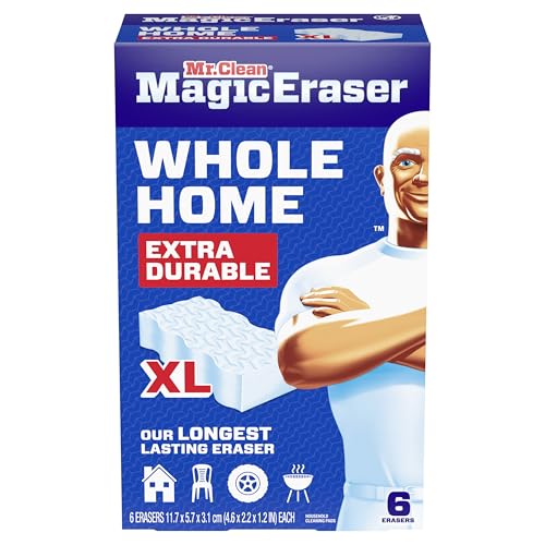 Mr. Clean Magic Eraser Sponge, All Purpose Cleaner, Long Lasting Cleaning Scrubber, Wall, Sneaker, Oven, Kitchen, Bathroom Cleaner, Shower Cleaning Supplies, Whole Home Extra Durable XL, 6ct