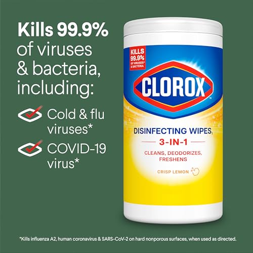 Clorox Disinfecting Wipes for Allergy Season, Bleach-Free, Multi-Surface Cleaner, Antibacterial, Fresh Scent & Crisp Lemon, 75 Count Each, Pack of 3