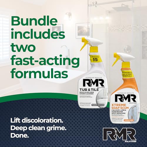 RMR Bathroom Breakthrough Bundle – Tub & Tile Cleaner + Xtreme Soap Scum Remover, 2-Step Deep Clean System for Shower, Tub, Tile, Grout, & Glass Buildup, Stains, & Grime, 2–32 Oz Bottles