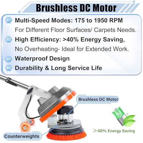 HHQ Commercial Floor Scrubber Machine, 13" Heavy Duty Orbital Floor Cleaner Buffer and Polisher- Deep Cleaning Hard Floors and Carpets with Ease, 3 Brushes & 3 Cleaning Pads, Orb-6