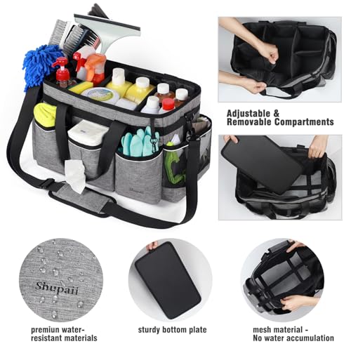 Shupaii Wearable Cleaning Caddy Bag, Cleaning Caddy Supplies Organizer with Handles for Cleaners & Housekeeper, Under Sink & Car Cleaning Tool Organizers Bag with Adjustable Shoulder Strap&Waist Belt