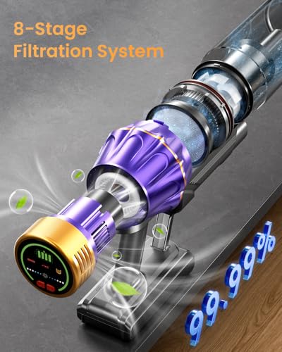 Cordless Vacuum Cleaner, 650W/55KPA/70 Mins Vacuum Cleaners for Home with Self-Standing, Anti-Tangle Vacuum Cordless, Smart Display and 1.8L Cup Cordless Stick Vacuum Cleaner for Pet Hair/Carpets