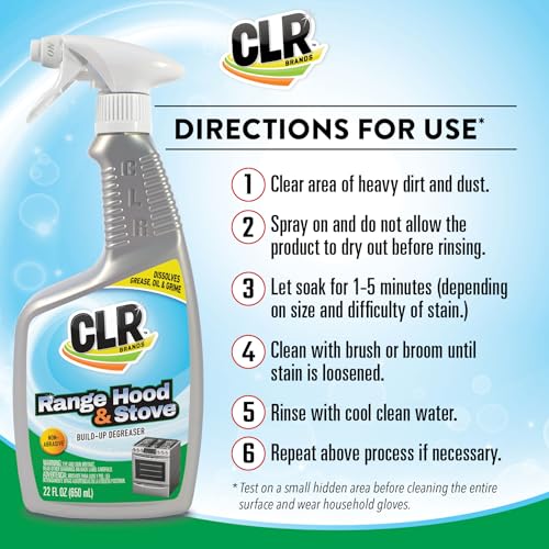 CLR Brands Range Hood & Stove Build Up Degreaser, 22 fl. oz., Fast Acting, Non Abrasive Cleaner, Works on Glass Stove Tops, Oven Racks, BBQ Grills and More