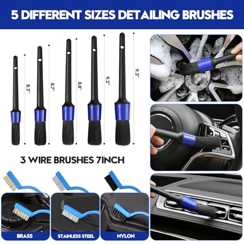 Qydipclin 45Pcs Car Detailing Kit, Car Detailing Brush Set, Car Wash Cleaning Kit, Car Detailing Brushes, Professional Car Care Kit for Interior Exterior Wheels, Blue