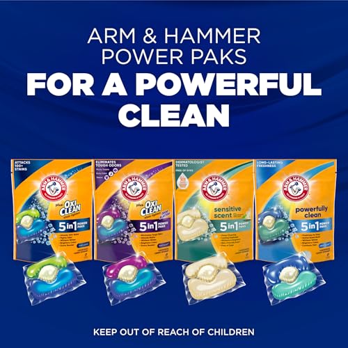 ARM & HAMMER Plus OxiClean Stain Fighters: 5-in-1 Laundry Detergent Power Paks, Laundry Stain Remover, Attacks 100 Plus Stains, Fresh Scent, 42 Count