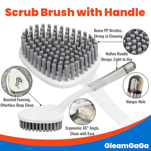3 Pack Shower Scrub Brush Set – Heavy-Duty Scrub Brushes for Cleaning with Long Handle, Stiff Bristles Grout Brush, Shower Scrubber for Bathroom, Bathtub, Kitchen, Tile, Floor, Grout, Sink & Carpet