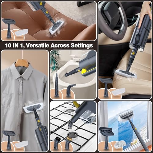 Steam Mop with Detachable Handheld Steam Cleaner, 10-in-1 Multi Accessories, Quick 10s Heat, 350ml and 2-Level Steamer for Cleaning Floor, Carpet, BBQ Grill, Tile, and Grout, Gray