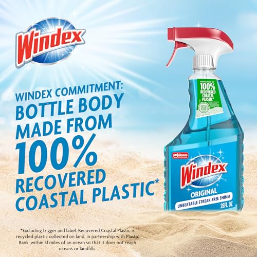 Windex Glass and Window Cleaner Spray Bottle, Packaging Designed to Prevent Leakage and Breaking, Surface Cleaning Spray, Original Blue Scent, 23 Fl Oz