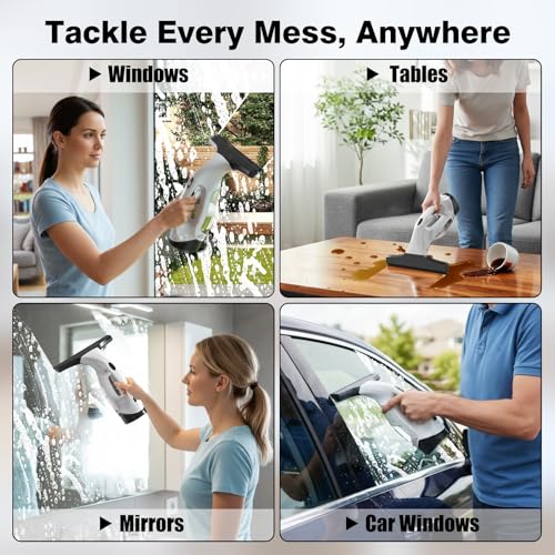 ZRHI Window Vacuum Squeegee Cordless, 2000Pa Electric Window Cleaner Tool with 2200mAh & 150ml Water Collection Tank, Cleaning Kit Shower Squeegee for Glass Doors, Tiles, Mirrors, Car (Beige)