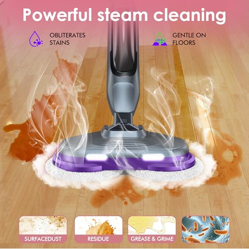BOJUK Scrub & Steam Mop with Rotating Mop Pads, 4 Cleaning Modes & LED Headlights, 6 Scrub Pads, Large Tank, Swivel Steering, All-in-One Hard Floor Cleaner