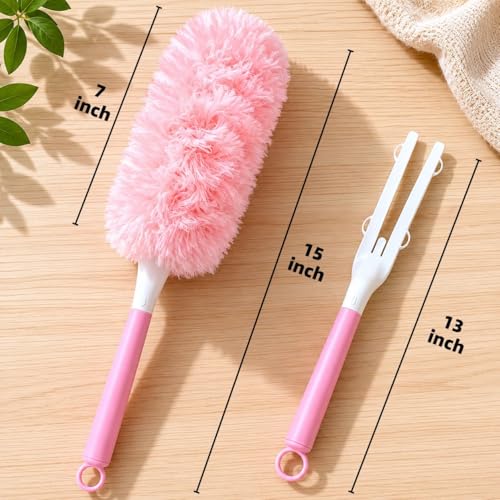 Nicemiya 30 Count Pink Duster Refills Compatible with Swiffer Handle, 360° Multi-Surface Duster Refills with 1 Handle, 5X Microfibers Disposable Dusters for Home, Office Cleaning