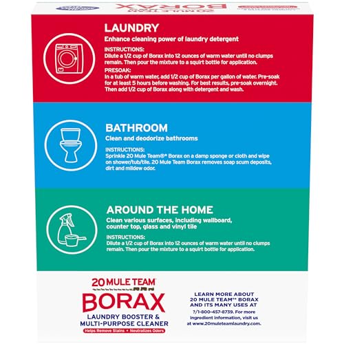 20 MULE TEAM Borax Powder, 65 Ounce, 4 Count, All Natural Laundry Booster & Multi-Purpose Household Cleaner for Kitchen and Bathroom, Stain & Odor Fighter, Helps Deodorize & Freshen