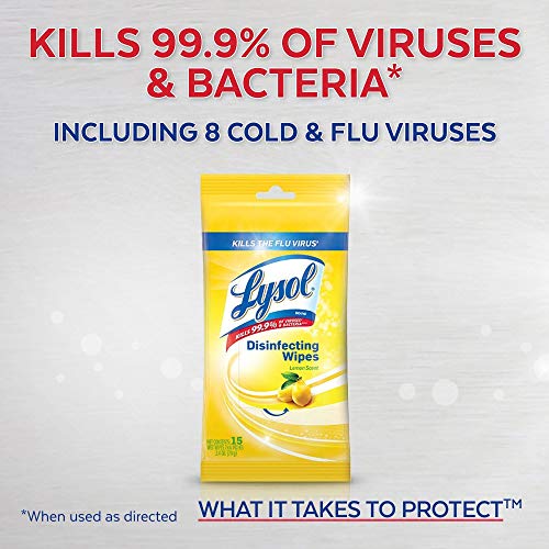 Lysol Disinfecting Wipes To-Go Pack, Lemon Scent, 15 Count (Pack of 2)