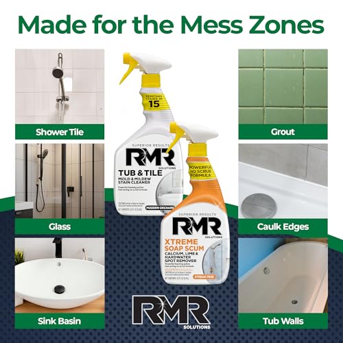RMR Bathroom Breakthrough Bundle – Tub & Tile Cleaner + Xtreme Soap Scum Remover, 2-Step Deep Clean System for Shower, Tub, Tile, Grout, & Glass Buildup, Stains, & Grime, 2–32 Oz Bottles