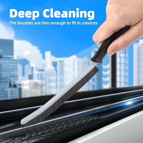 TQRR 3Pcs Hard Bristle Crevice Cleaning Brush, Scrub Brush, Kitchen Sink Cleaning Brush, Grout Brush, Corner Brush Cleaning Tools for Toilet, Bathroom, Gap, Home, Household, Window (3, Black)