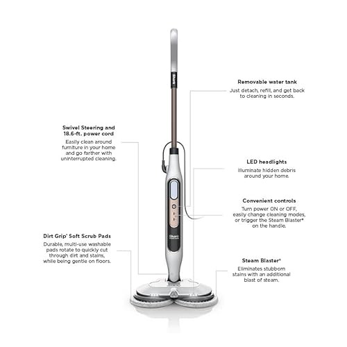 Shark Steam & Scrub with Steam Blaster Technology All-in-One Hard Floor Steam Mop with 3 Steam Modes & LED Headlights S8201, Rotator White