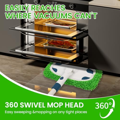 ZHAYAO Reusable Microfiber Floor Mop System, Wet & Dry Sweeper Kit, Includes 1 Sweeper Handle, 3 Washable Chenille Mop Pads, Dry & Wet Use for Hardwood, Tile, and Laminate Floor, Blue