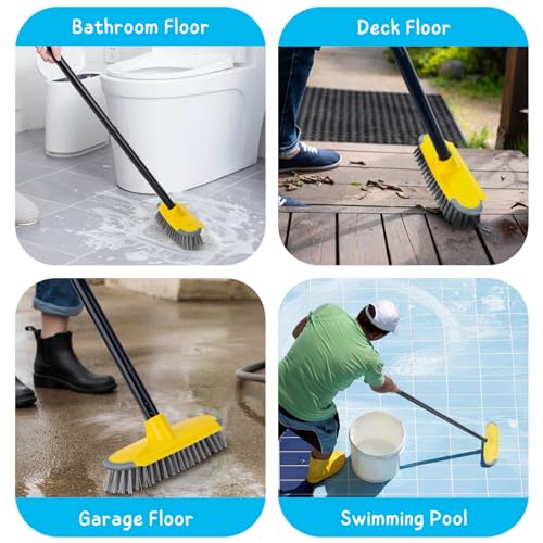 Deck Brush with Long Handle, Floor Scrub Broom for Shower, 50'' Outdoor Scrubber for Carpet, Boat, Patio, Garage, Concrete Cleaning