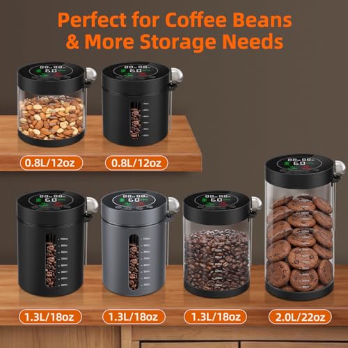 Automatic Vacuum Coffee Canister, 1.3L Coffee Container with Smart Pressure Sensor,LED Display,Window,Scoop Rechargeable Airtight Electric Coffee Bean Storage for Home Kitchen Ground Food Tea Storage