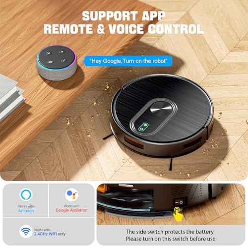 XIEBro Robot Vacuum and Mop Combo, 6500Pa Strong Suction, 2 in 1 Robotic Vacuum with Gyro Inertial Navigation, 200 Min Runtime, App/Wi-Fi/Voice Control, Slim, for Pet Hair, Hard Floor, Carpet