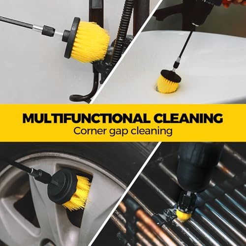Holikme 6Pack Drill Brush Power Scrubber Cleaning Brush Extended Long Attachment Set All Purpose Drill Scrub Brushes Kit for Grout, Floor, Tub, Bathroom and Kitchen Surface,Scratch Brushes（Yellow）