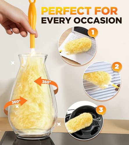 Heavy Duty Duster Refills for Swiffer, Multisurface 360° Larger Size Dusters with 4X Microfibers (Yellow, 60 Count)