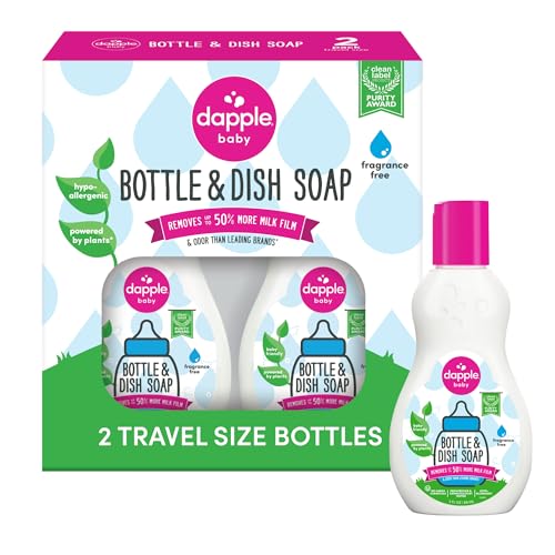 Dapple Baby Fragrance-Free Baby Bottle & Dish Soap - (2 Pack) 3 fl oz - Plant-Powered Cleaner for Bottles, Pump Parts, and Sippy Cups - Travel Size