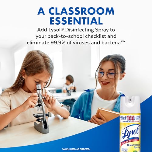 Lysol Disinfectant Spray, Household Cleaning Supplies, Disinfecting Multi-Purpose Room Spray, Antibacterial Sanitizer, Deodorizer, Kills Hantavirus, Lemon Breeze, 19 Fl Oz (Pack of 2)