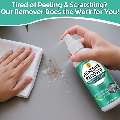 Balldanlu Adhesive Remover Spray, 4.06 Oz Glue Remover with Plastic Scraper and Towel, Surface Safe Sticky Stuff Remover for Car, Windows, Floor, Sticker Remover (1, GREEN) (Small)
