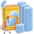 30 Count Heavy Duty Duster Refills with 3 ft Extendable Handle Starter Kit, Compatible with Swiffer Disposable Microfiber Feather Dusters for Cleaning Home