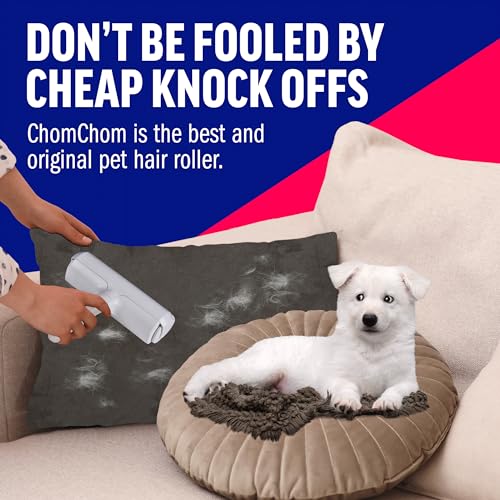 ChomChom Roller Pet Hair Remover – Original Size Reusable Lint Roller for Cat & Dog Hair on Furniture, Couch, Carpet, Car, Rugs & Bedding – Portable, Eco-Friendly (White)