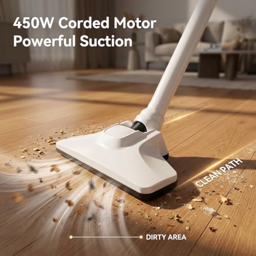 Trunera Lightweight Corded Stick Vacuum Cleaner, 2-in-1 Handheld Vacuum with Floor Brush & Crevice Tool, 13 ft Power Cord, HEPA Filter, Ideal for Apartments, Dorm Rooms, and Everyday Home Cleaning