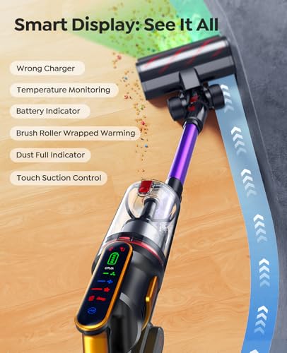 Cordless Vacuum Cleaner 55KPa 650W 70Mins Stick Vacuum Cleaners for Home with Pet Brush, 3.3Ft Hose, Wall Mount Charging, Auto Mode, Touchscreen, Self-Standing Vacuum for Pet Hair/Carpet/Car, Ultra10