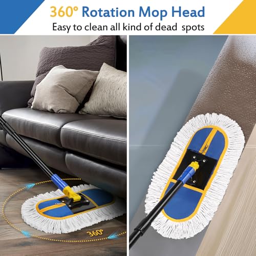 SOBONNE Dust Mop for Floor Cleaning with Washable Cotton Mop Pads