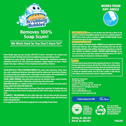 Scrubbing Bubbles Bathroom and Shower Cleaner Disinfectant Aerosol, Foaming Action Bathroom Grime Fighter, Rainshower Scent, 20oz