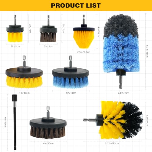 TOWBRUS 9 Pcs Drill Brush Attachments Set Fluffy Soft and Hard Bristles Horsehair Brush Cleaning Kit for Home Bathroom Car Kitchen Corners Sink Stubborn Stains Tiles
