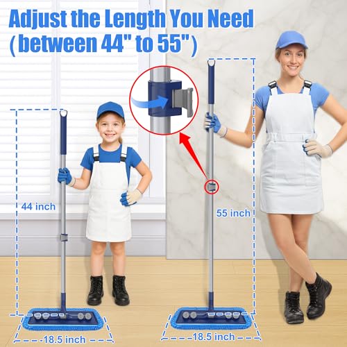 FORSPEEDER Microfiber Mops for Floor Cleaning - Dust Mop for Hardwood Floors with 55” Adjustable Handle 3 Thickened Washable Pads - Wet Dry Mopping for Pet Hairs Walls Tile Wood Laminate Home Kitchen
