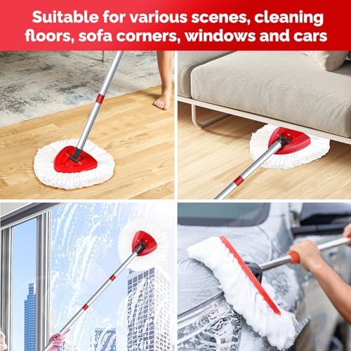 O-Cedar Spin Mop Head, Base, Handle Replacement for EasyWring 1 Tank System, 4 Microfiber Mop Refills, 1 Base and 30-58in Handle Set Combo, White