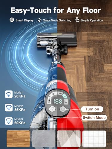 60KPa Cordless Vacuum Cleaner for Home, 700W Pet Vacuum, 70-Min Runtime, Lightweight, Rechargeable 8000mAh Dual Batteries, 2L Dust Cup, LED Display, Anti-Tangle for Pet Hair, Carpet & Hardwood Floors