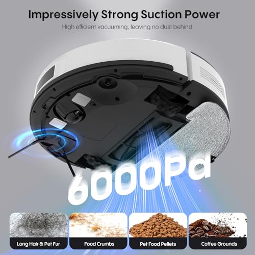 Bagotte Robot Vacuum and Mop Combo, 6000Pa Robotic Vacuum with Mapping, Self-Emptying Station for 90 Days Hands-Free Cleaning, LiDAR Navigation,Wi-Fi/App/Alexa Voice Control, for Carpets&Hard Floors