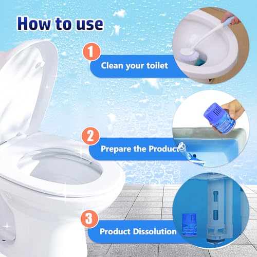 OceanBreezy Automatic Toilet Bowl Cleaner Bottles, 2 Pack In-Tank Toilet Cleaner for Stain Build-Up Prevention, Blue Long-Lasting Toilet Tank Cleaner, Septic Safe, Fresh Scent, Up to 3 Months Each