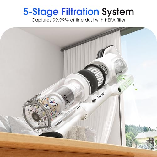 Cordless Vacuum Cleaner, 600W 50KPA 70Mins Runtime Fast Charging Vacuum Cleaner, Self-Standing LED Light Touch Screen Stick Vacuum for Home Light Weight,for Pet Hair/Carpet/Floor, White