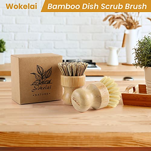 Bamboo Dish Scrub Brushes Set for Kitchen - Wooden Cleaning Scrubbers Brushes, Eco-Friendly Natural Dishes Washing Brush for Dishwashing Cast Iron Pots Pans Skillet Vegetables Sink, Set of 2