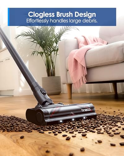 Tineco Pure ONE S20 Cordless Vacuum Cleaner,Clogless Brush Design,Up to 55 Minutes of Runtime,6-Stage Filtration System,LED Brush Headlights, Stick Vacuum Cleaner for Pet Hair, Carpet & Hard Floor