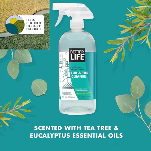 BETTER LIFE Bathroom Cleaner - Tea Tree Bathtub & Shower Cleaner Spray for Glass and Tile - Foaming Mold and Mildew Remover for Tub Works on Hard Water Stains - 32oz (Pack of 2)