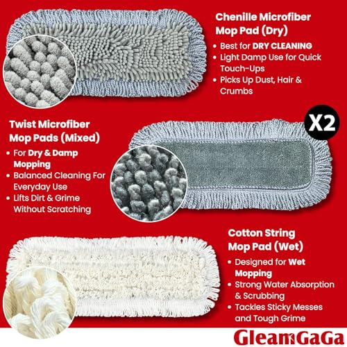 Dust Mop for Floor Cleaning with 4-in-1 Washable Pad System, Wet & Dry Multi-Purpose Mop with Built-In Scraper and Extra-Long 62'' Stainless Steel Handle for Hardwood,Vinyl,Laminate,Tile,Marble Floors
